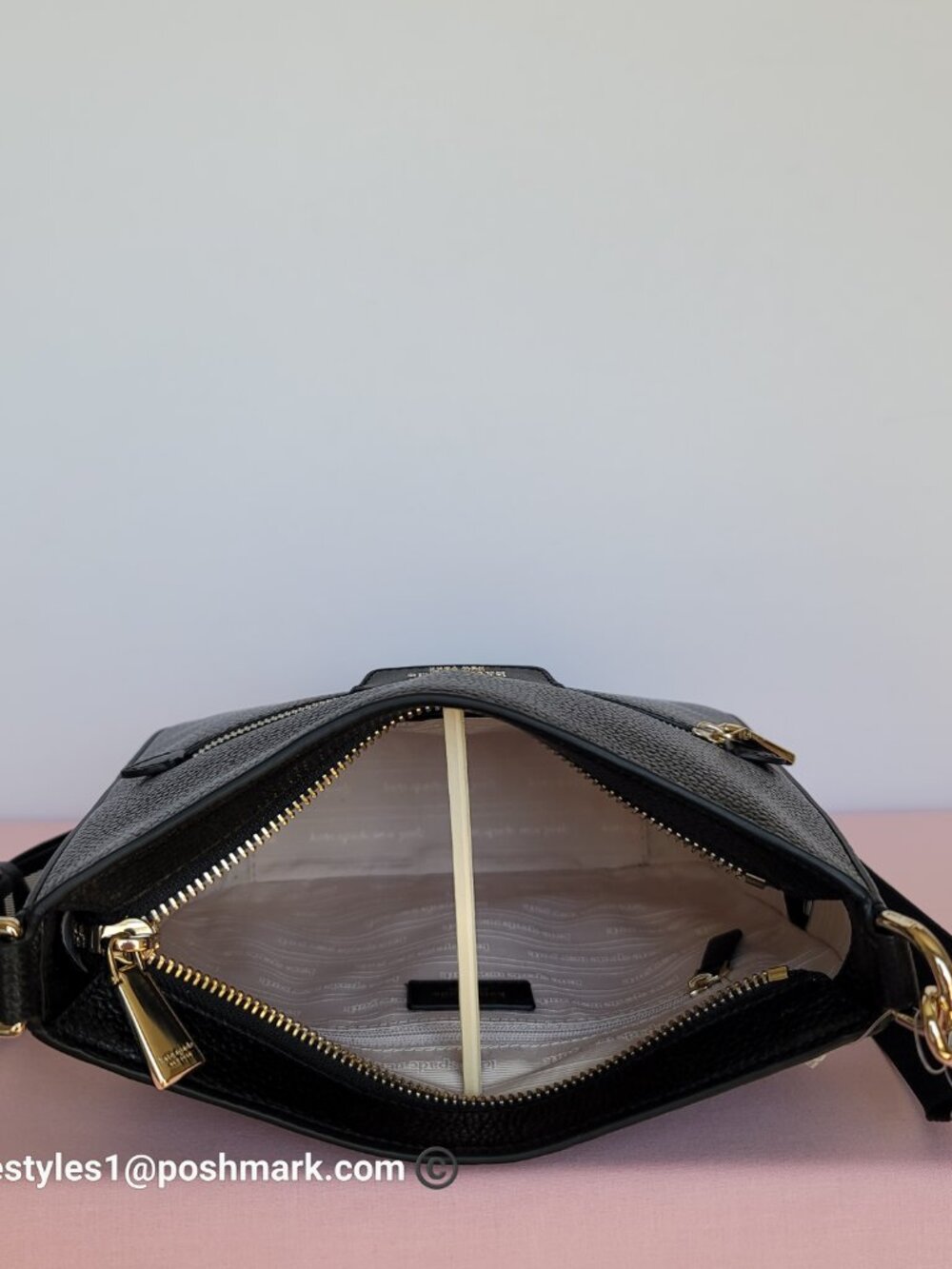 KATE SPADE Hudson Pebbled Leather Messenger Crossbody Bag- Black color⭐ - Picture 14 of 16